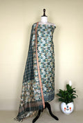 Bottle Green Ikat Print with Embroidered Border Unstitched Suit - Kalamusk LCA105