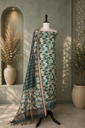 Bottle Green Ikat Print with Embroidered Border Unstitched Suit
