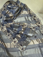 Grey Burberry Silk Zardozi Bead Golden Thread Work with Banarsi Border Unstitched Suit
