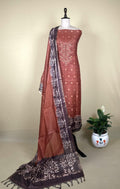 Rust Hand Embroidered Kora Chanderi with Zari Buti Unstitched Suit - Kalamusk RCA107