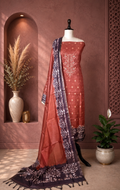 Rust Hand Embroidered Kora Chanderi with Zari Buti Unstitched Suit