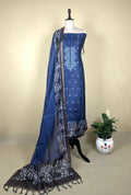 Indigo Blue Hand Embroidered Kora Chanderi with Zari Buti Unstitched Suit - Kalamusk RCA110
