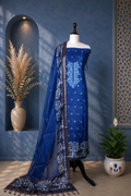 Indigo Blue Hand Embroidered Kora Chanderi with Zari Buti Unstitched Suit