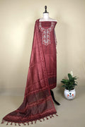 Maroon Hand Embroidered Kora Chanderi Unstitched Suit - Kalamusk RCA111