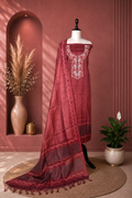 Maroon Hand Embroidered Kora Chanderi Unstitched Suit