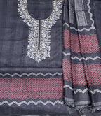 Black Hand Embroidered Kora Chanderi Unstitched Suit - Kalamusk RCA112