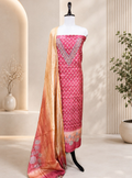 Maroon Printed Chanderi Silk Hand Embroidered Unstitched Suit