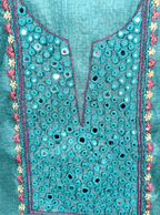 Turquoise Green Printed Hand Embroidery with Mirror Work Unstitched Suit