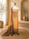 Orange and Brown Bandhani Printed Chanderi Silk Hand Embroidered Unstitched Suit