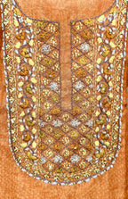 Orange and Brown Bandhani Printed Chanderi Silk Hand Embroidered Unstitched Suit