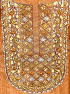 Orange and Brown Bandhani Printed Chanderi Silk Hand Embroidered Unstitched Suit