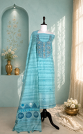 Greyish Green Hand Embroidered Kora Chanderi Unstitched Suit