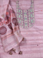 Dusty Pink Hand Embroidered Kora Chanderi Unstitched Suit - Kalamusk RCA121