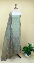 Green Jamdani Floral Print with Hand Work Unstitched Suit