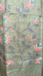 Green Jamdani Floral Print with Hand Work Unstitched Suit