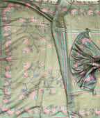 Green Jamdani Floral Print with Hand Work Unstitched Suit