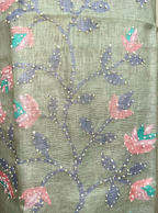 Green Jamdani Floral Print with Hand Work Unstitched Suit