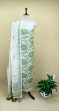 Beige Chanderi Handloom Green Floral Subtle Sequin Work Unstitched Suit