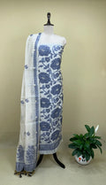 Beige Chanderi Handloom Purple Floral Subtle Sequin Work Unstitched Suit