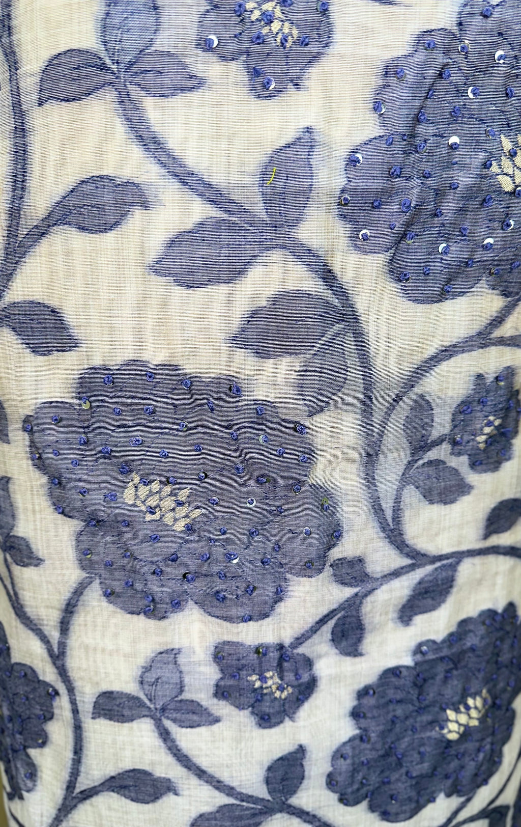 Beige Chanderi Handloom Purple Floral Subtle Sequin Work Unstitched Suit
