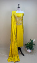 Yellow with Zardozi, Bead, and Sequin Hand Embroidery Work Unstitched Suit - Kalamusk