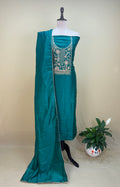 Green with Zardozi, Bead, and Sequin Hand Embroidery Work Unstitched Suit - Kalamusk