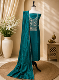 Green with Zardozi, Bead, and Sequin Hand Embroidery Work Unstitched Suit
