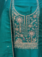 Green with Zardozi, Bead, and Sequin Hand Embroidery Work Unstitched Suit