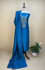 Blue with Zardozi, Bead, and Sequin Hand Embroidery Work Unstitched Suit
