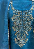 Blue with Zardozi, Bead, and Sequin Hand Embroidery Work Unstitched Suit