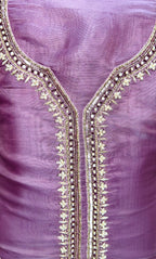 Lavender Pure Organza Featuring Elegant Hand-Painted Floral Design Combined With Hand Embroidery Detailing Unstitched Suit