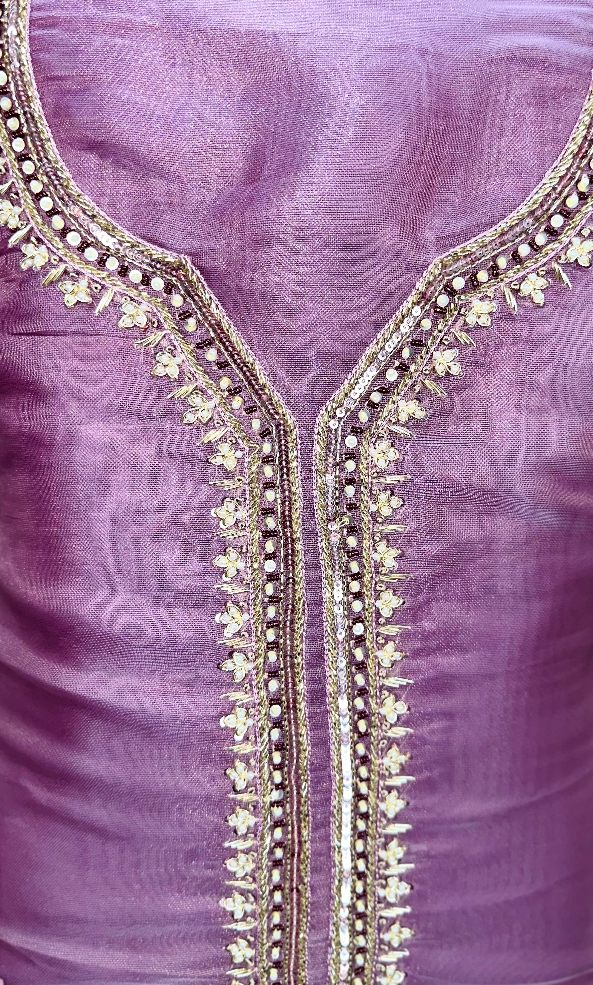 Lavender Pure Organza Featuring Elegant Hand-Painted Floral Design Combined With Hand Embroidery Detailing Unstitched Suit