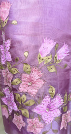 Lavender Pure Organza Featuring Elegant Hand-Painted Floral Design Combined With Hand Embroidery Detailing Unstitched Suit
