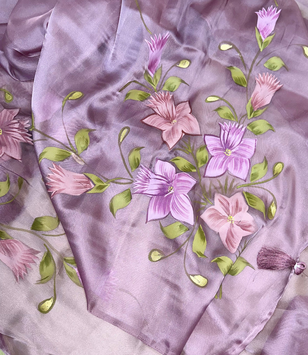 Lavender Pure Organza Featuring Elegant Hand-Painted Floral Design Combined With Hand Embroidery Detailing Unstitched Suit