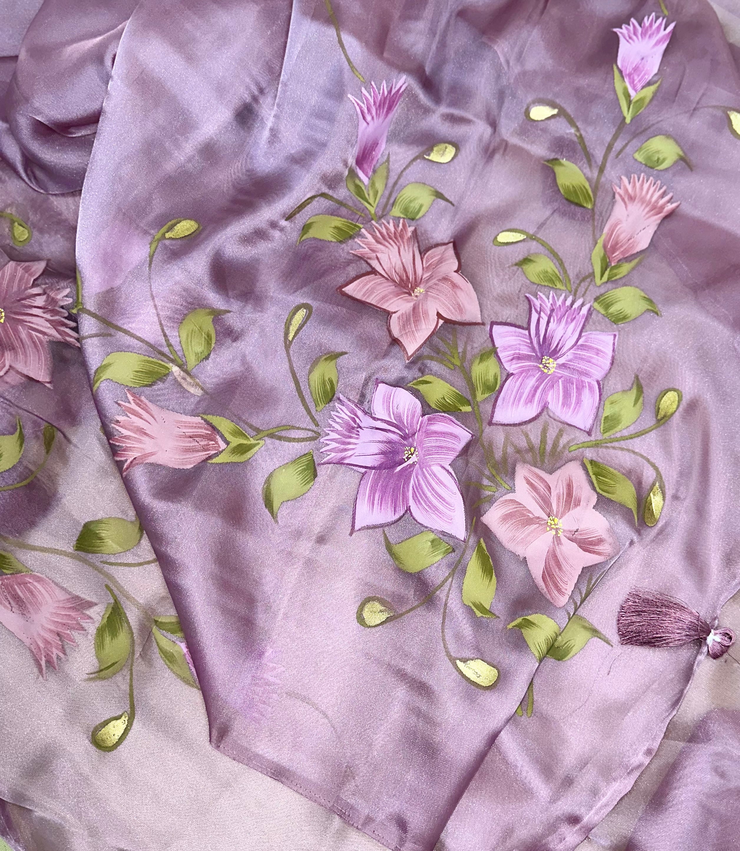 Lavender Pure Organza Featuring Elegant Hand-Painted Floral Design Combined With Hand Embroidery Detailing Unstitched Suit