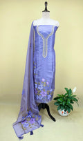 Purple Pure Organza Featuring Elegant Hand-Painted Floral Design Combined With Hand Embroidery Detailing Unstitched Suit