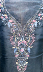 Grey Organza Featuring Elegant Hand-Painted Floral Designs Combined with Hand Embroidery Detailing Unstitched Suit
