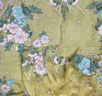Yellow Pure Organza Featuring Floral Silver Embroidery with Applique Embroidery Unstitched Suit