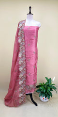 Pink Pure Organza Floral Features Intricate Thread Embroidery, Sequins, and Pearl Handwork,