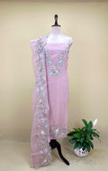 Pink Pearl Flower Applaque, A Highly Decorative Fabric Work Unstitched Suit