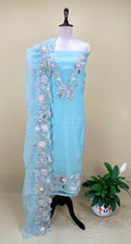 Sage Green Pearl Flower Applaque, A Highly Decorative Fabric Work Unstitched Suit