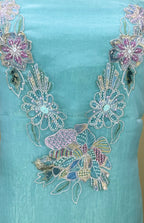 Sage Green Pearl Flower Applaque, A Highly Decorative Fabric Work Unstitched Suit