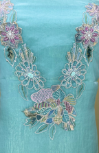 Sage Green Pearl Flower Applaque, A Highly Decorative Fabric Work Unstitched Suit