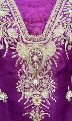 Purple Pure Organza Featuring Heavy Front And Back Gold Zari Embroidery Unstitched Suit