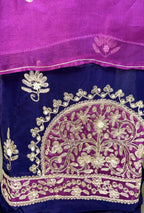 Purple Pure Organza Featuring Heavy Front And Back Gold Zari Embroidery Unstitched Suit