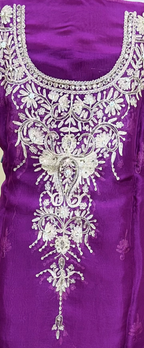 Purple Pure Organza Featuring Heavy Front And Back Gold Zari Embroidery Unstitched Suit