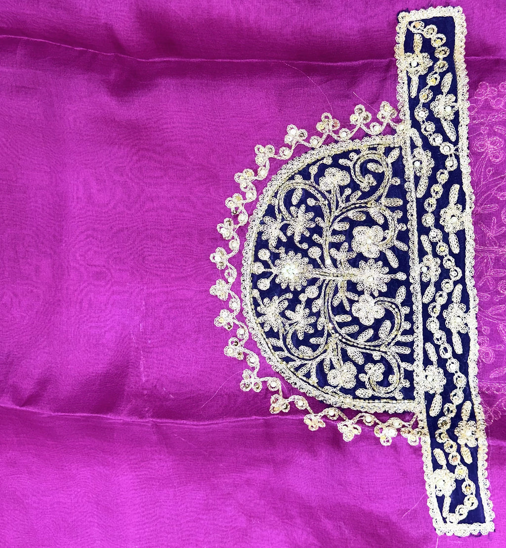 Purple Pure Organza Featuring Heavy Front And Back Gold Zari Embroidery Unstitched Suit