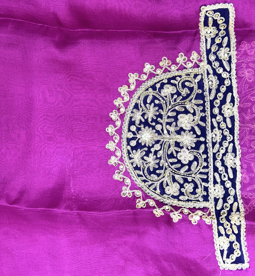 Purple Pure Organza Featuring Heavy Front And Back Gold Zari Embroidery Unstitched Suit