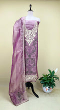 Purple Intricate Gold Embroidery and Additional Floral Patterns Unstitched Suit