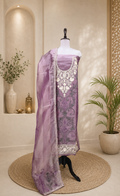 Purple Intricate Gold Embroidery and Additional Floral Patterns Unstitched Suit